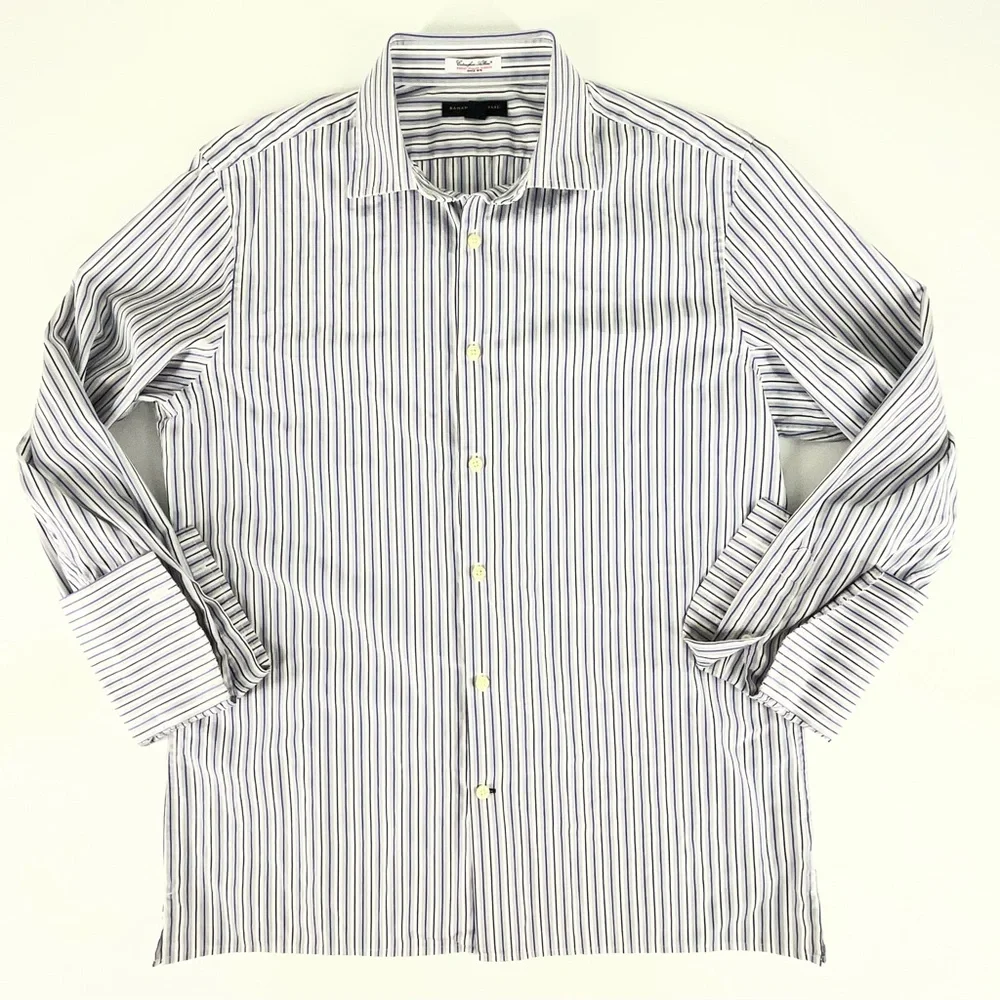 Banana Republic Slim Fit Italian‎ Fabric Blue Stripe Button Down Shirt 16-16.5 L